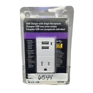Eaton USB Charger W/ Single Receptacle Outlets, White, TR7740W-K-L. {12}.